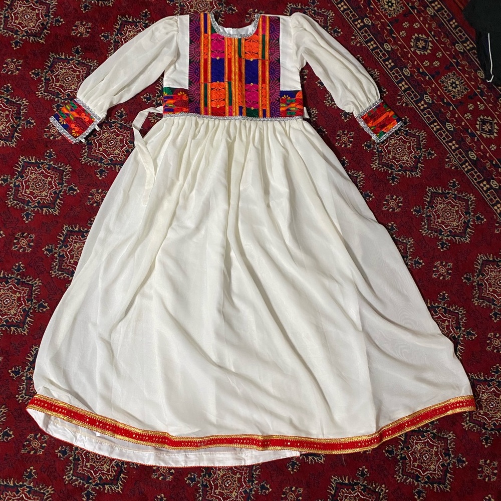 Afghan Kuchi White Dress